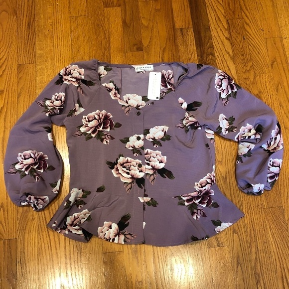 Jon & Anna Tops - -Jon & Anna Contemporary lavender light purple floral Top size L
